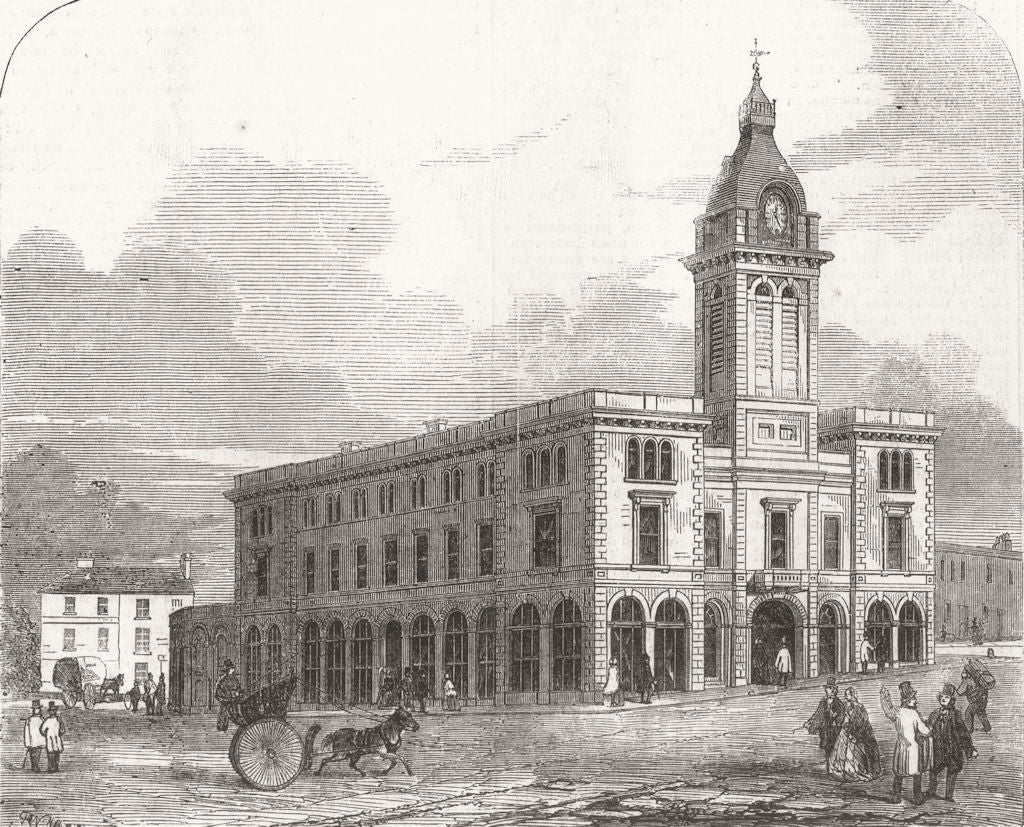 DERBYS. New Market-Hall, Chesterfield 1857 old antique vintage print picture